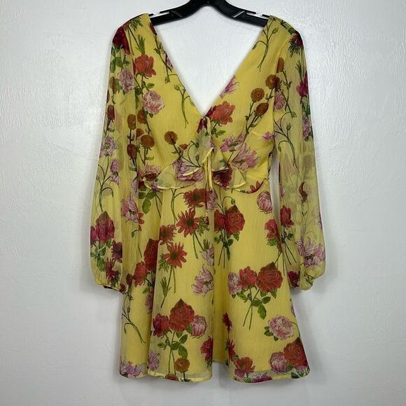 BB Dakota Botanical Bae Yellow Floral Print Long Sleeve Dress Size 0 - Picture 2 of 14